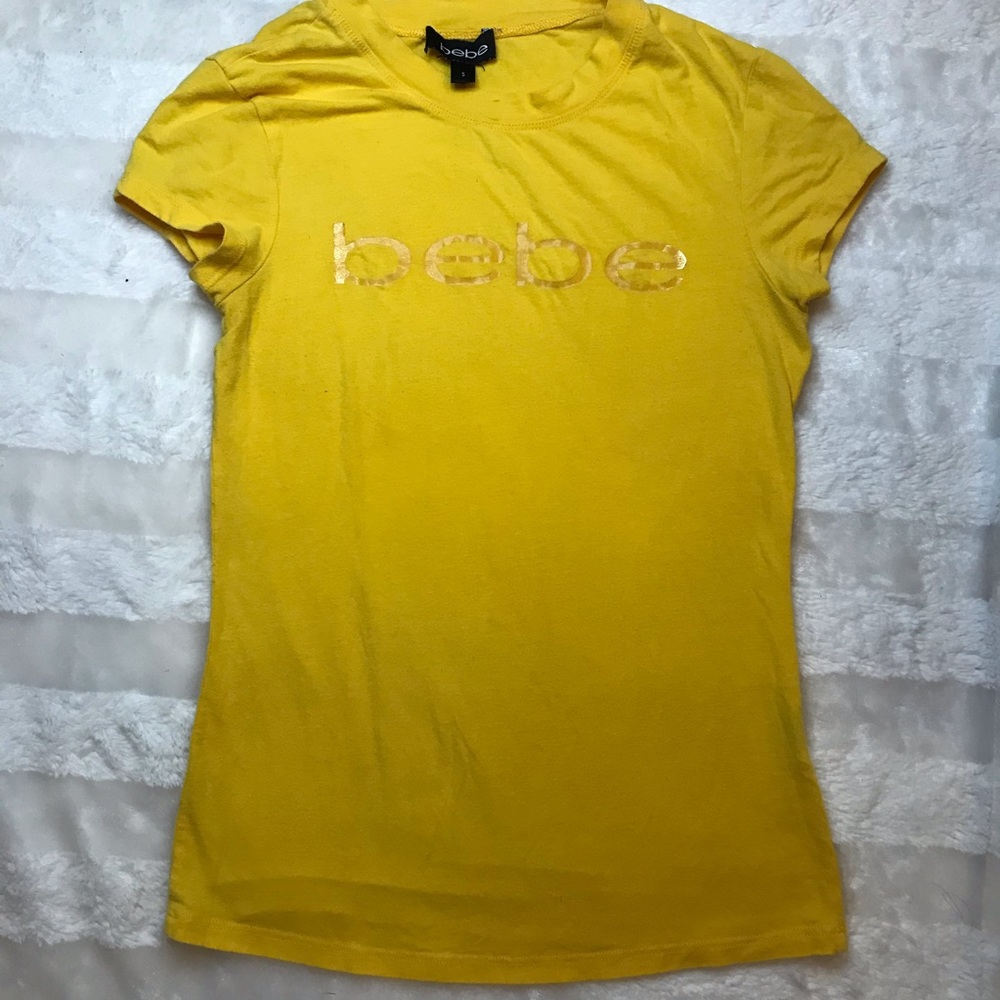 Bebe Logo Gold Foil Yellow T-shirt